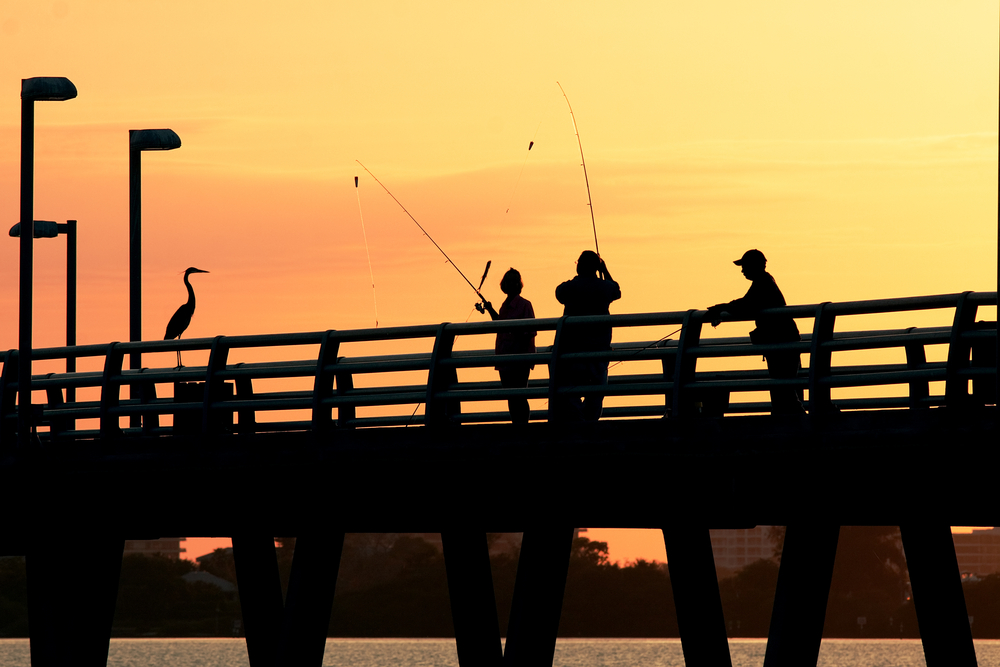 people fishing at sunset