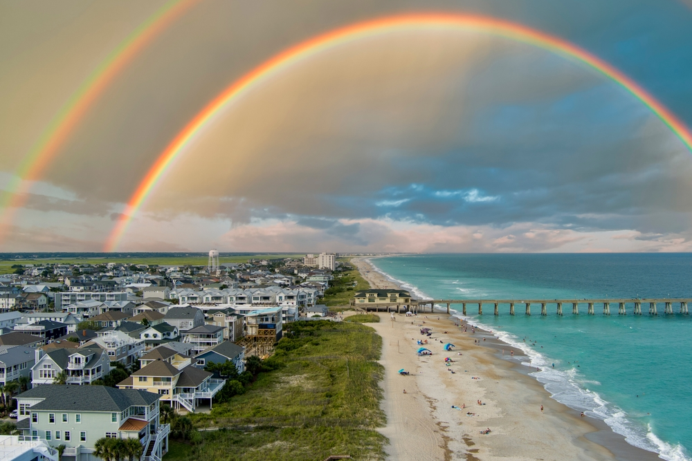 double rainbow over beach