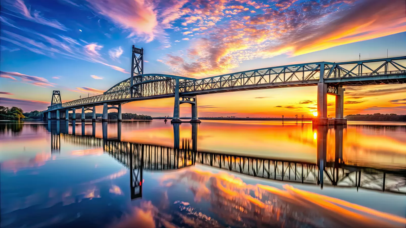 Cape Fear Memorial Bridge at sunset 