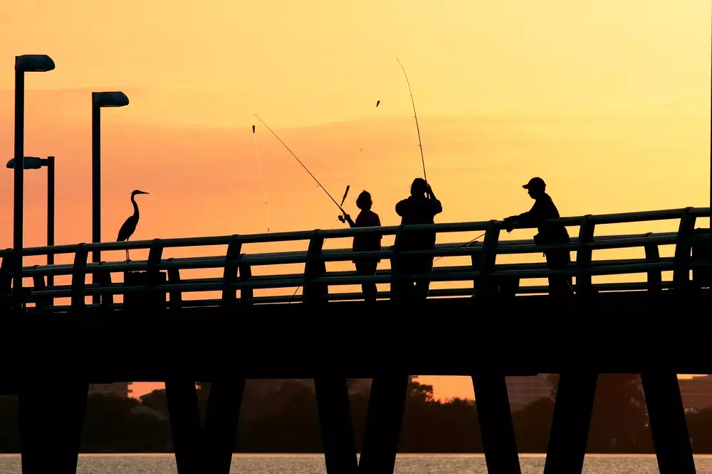 people fishing at sunset