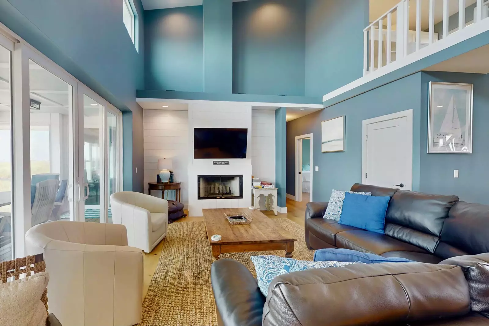 The bright, open living area has space for the whole family