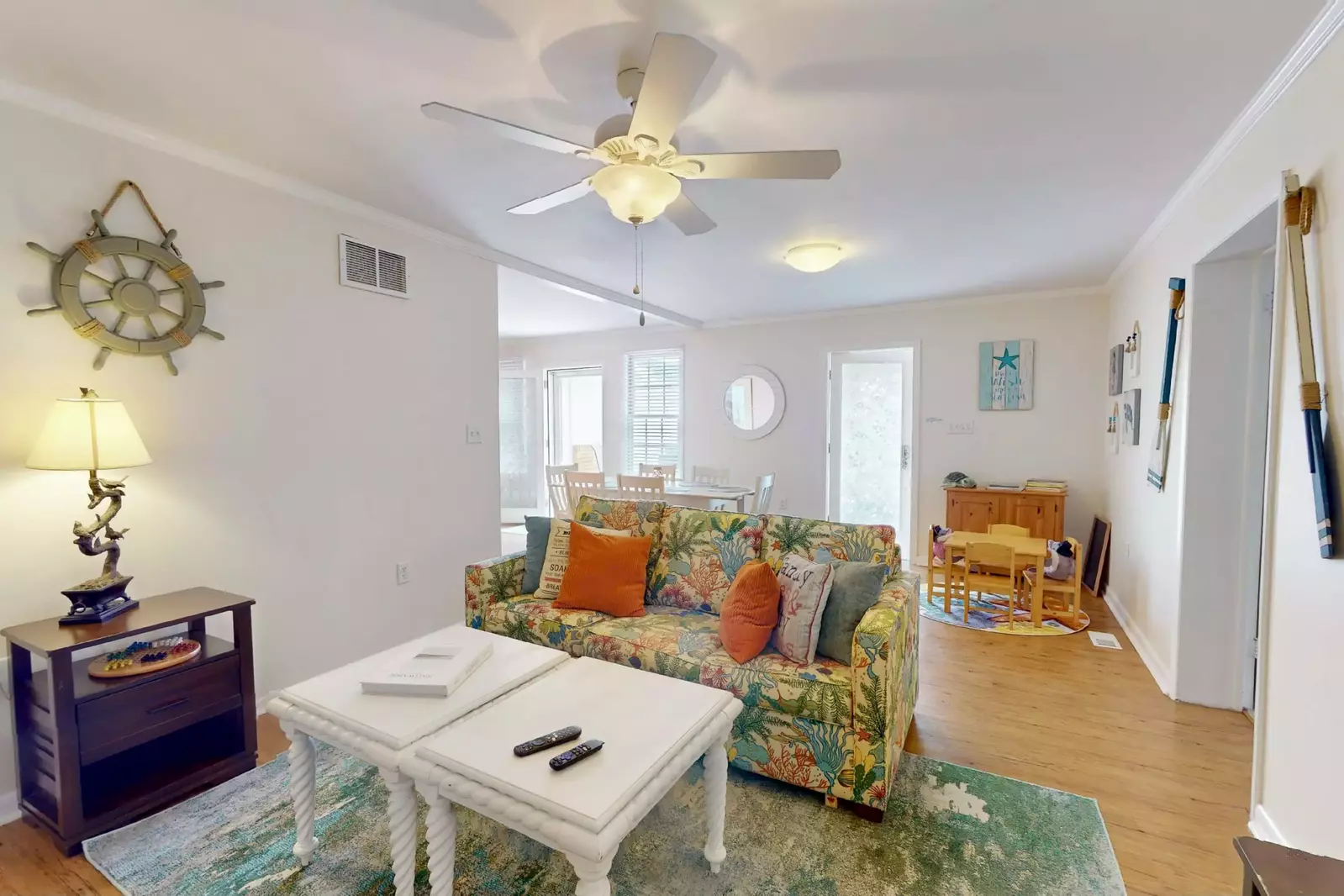Lorraine's living room opens into the dining area