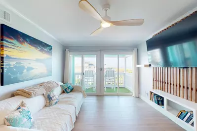 The living room sofa opens into a twin bed for additional sleeping options