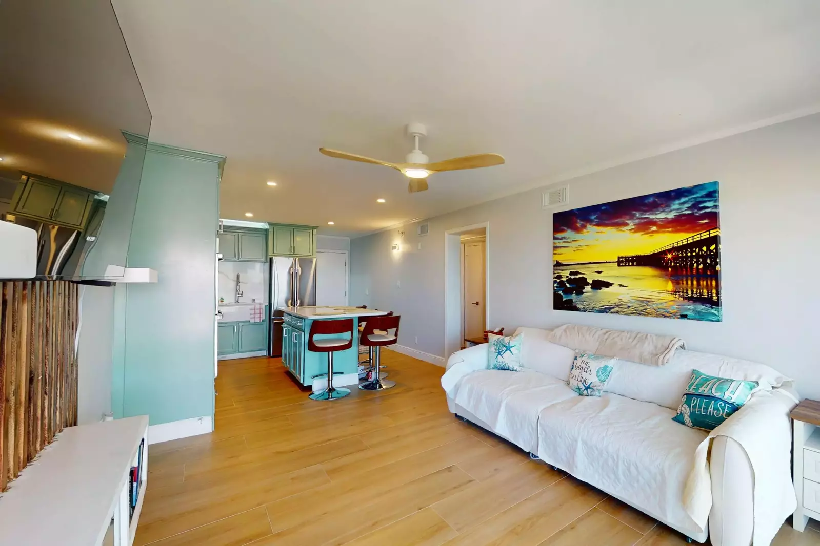 An open floor plan allows you to be together while cooking, eating or watching tv