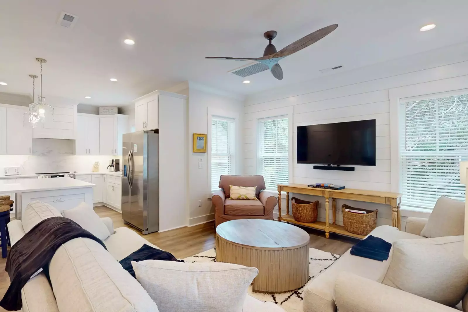 Relax in the comfy living room space with seating for the whole group