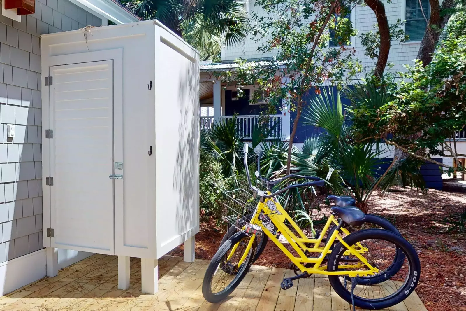 An outdoor shower lets you wash away the sand and surf and you'll love cruising around the island on these bikes!