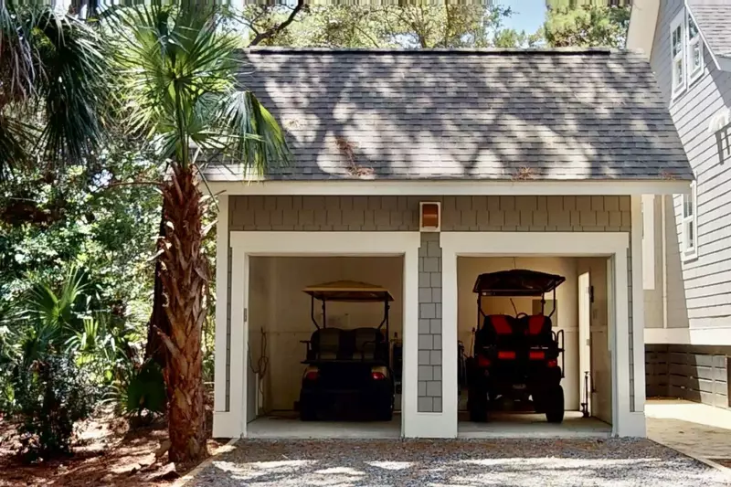 The carts will stay dry and protected in the double garage