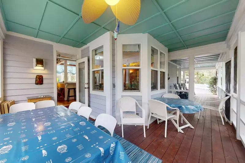 The large covered deck is sure to be where everyone gathers for a meal or a game