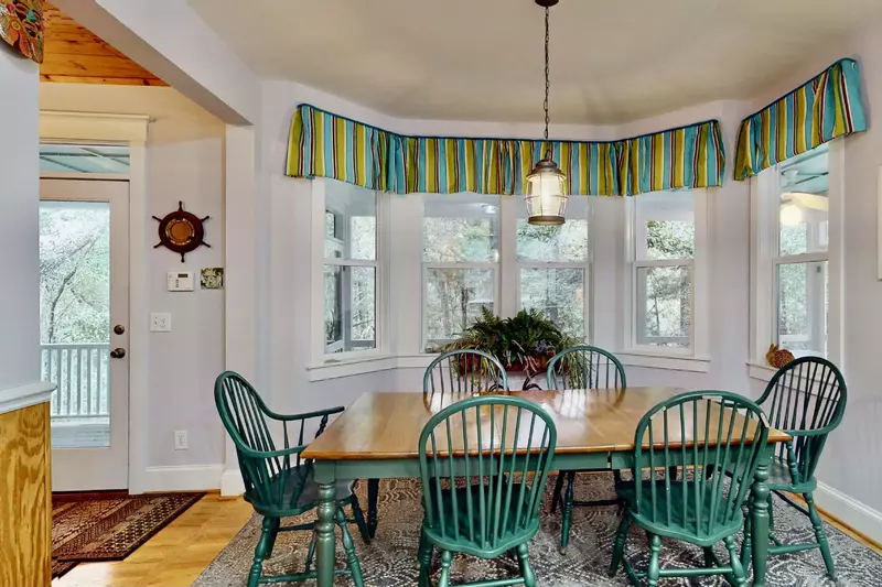 The dining table seats 6