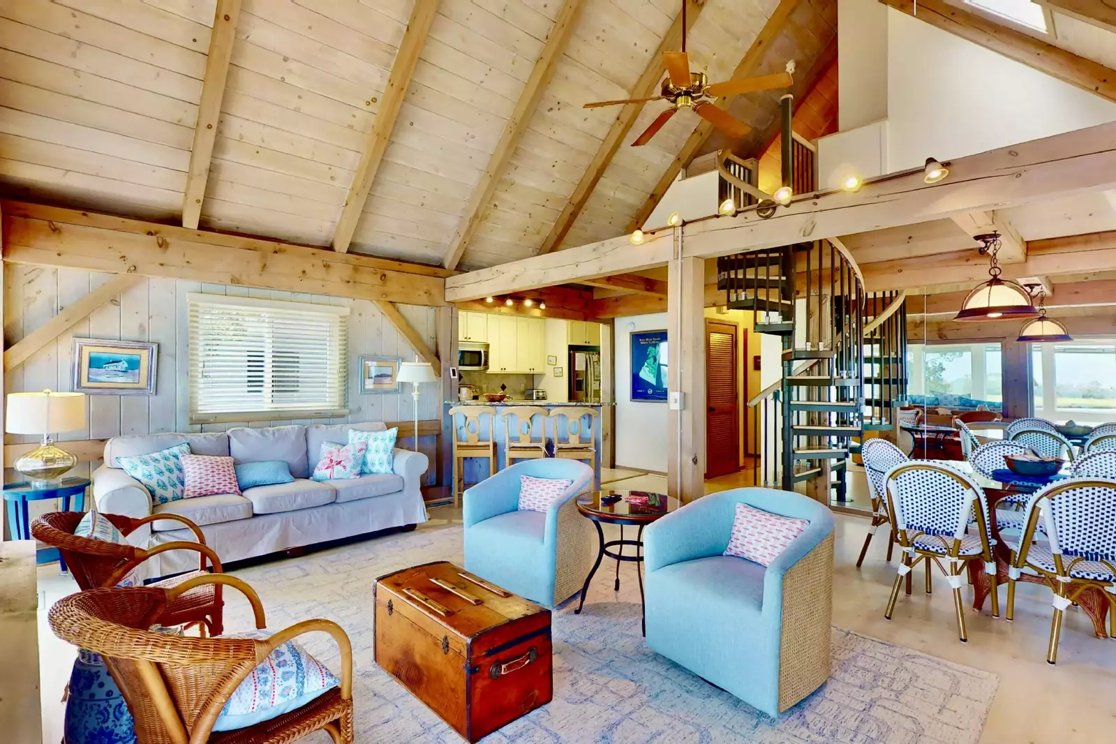 The open floor plan allows space for the entire family