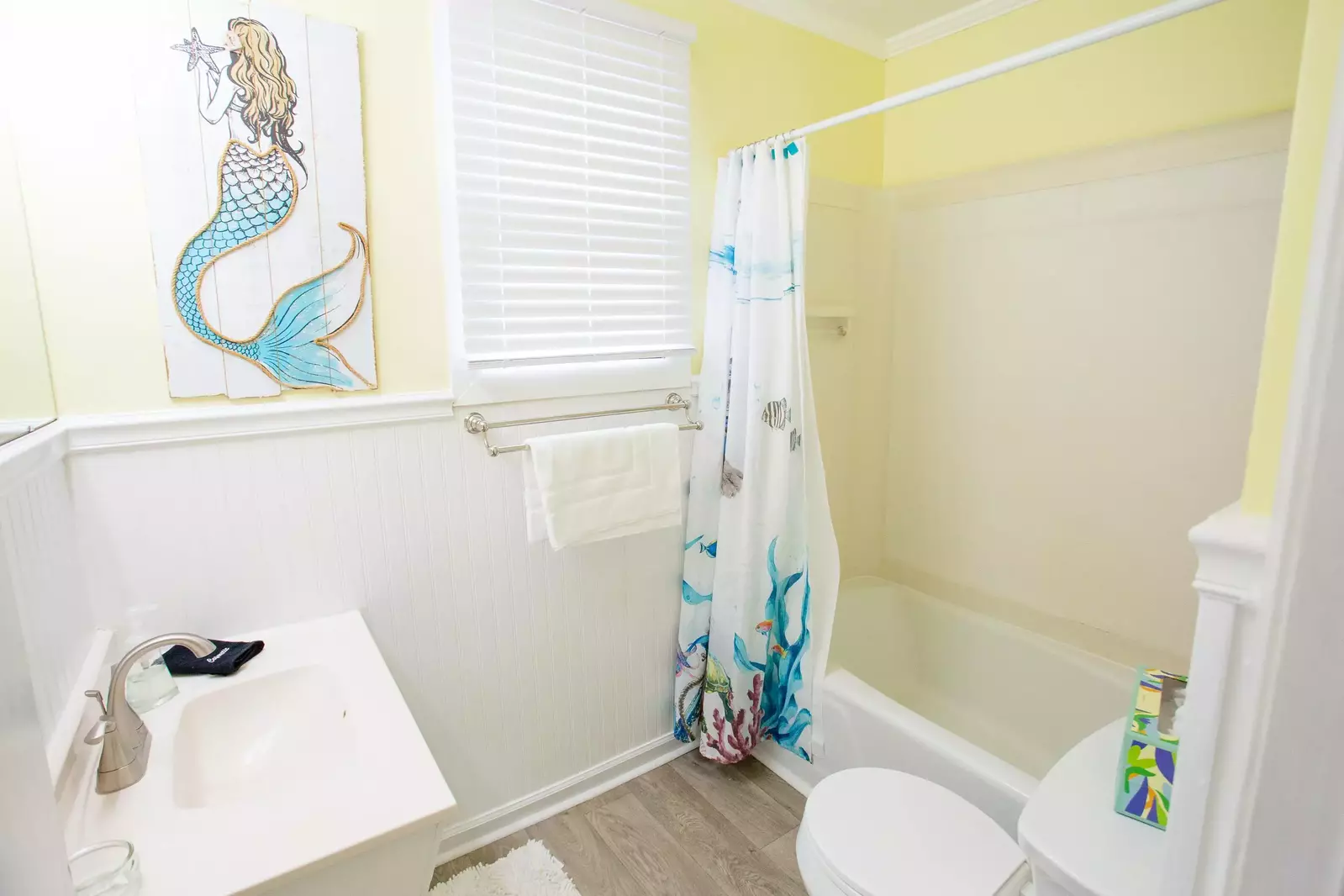 The hall bathroom has a tub/shower combo