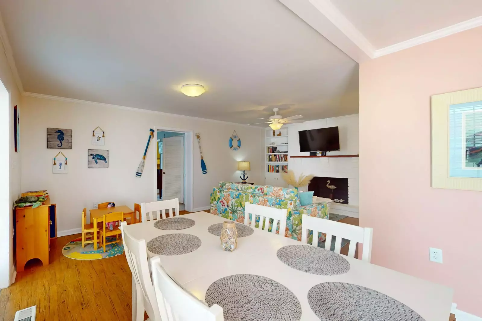 You can catch the game even from the dining room table!