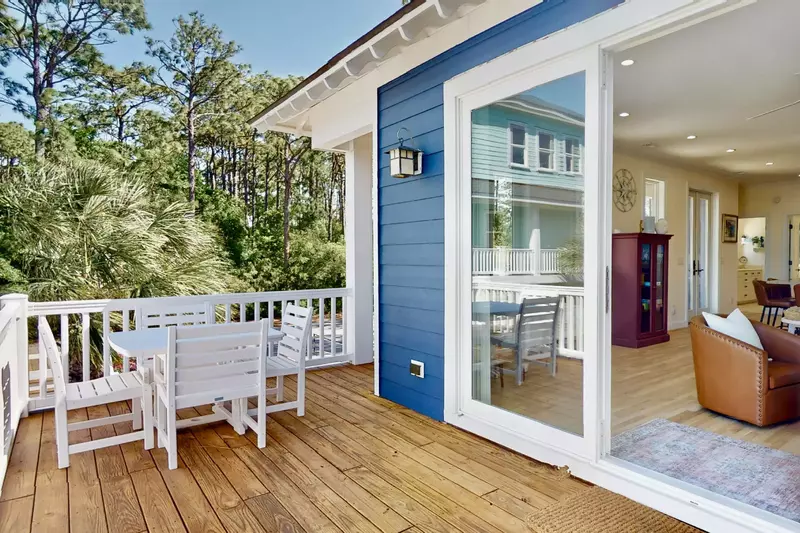 New deck furniture is ready for use just outside the large sliding glass door