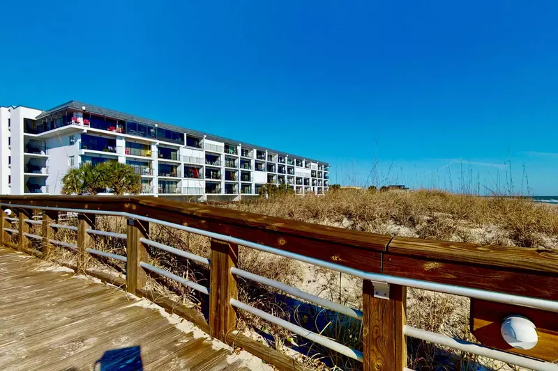 Beach access steps from the building