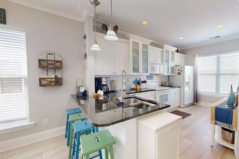 Spacious kitchen with counter seating