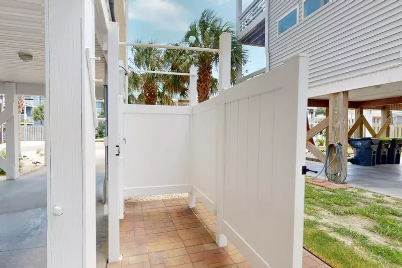 Outdoor shower to clean off after a fun day at the beach