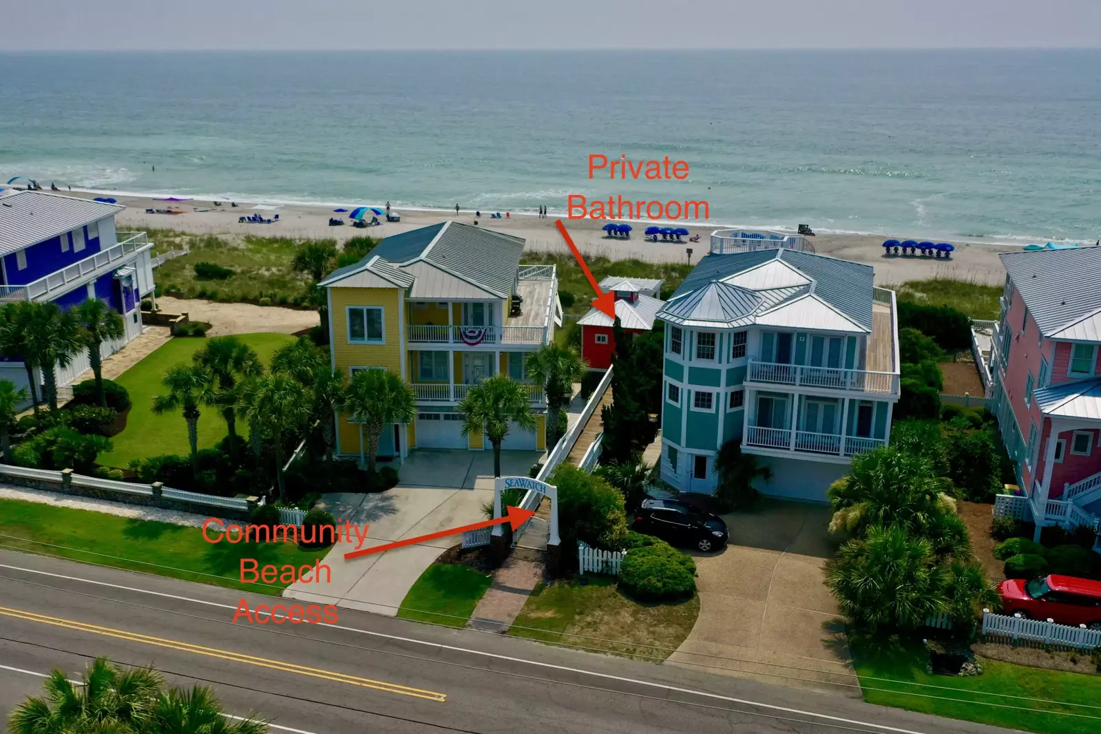 The SeaWatch community beach access has a convenient private bathroom for your use while at the beach