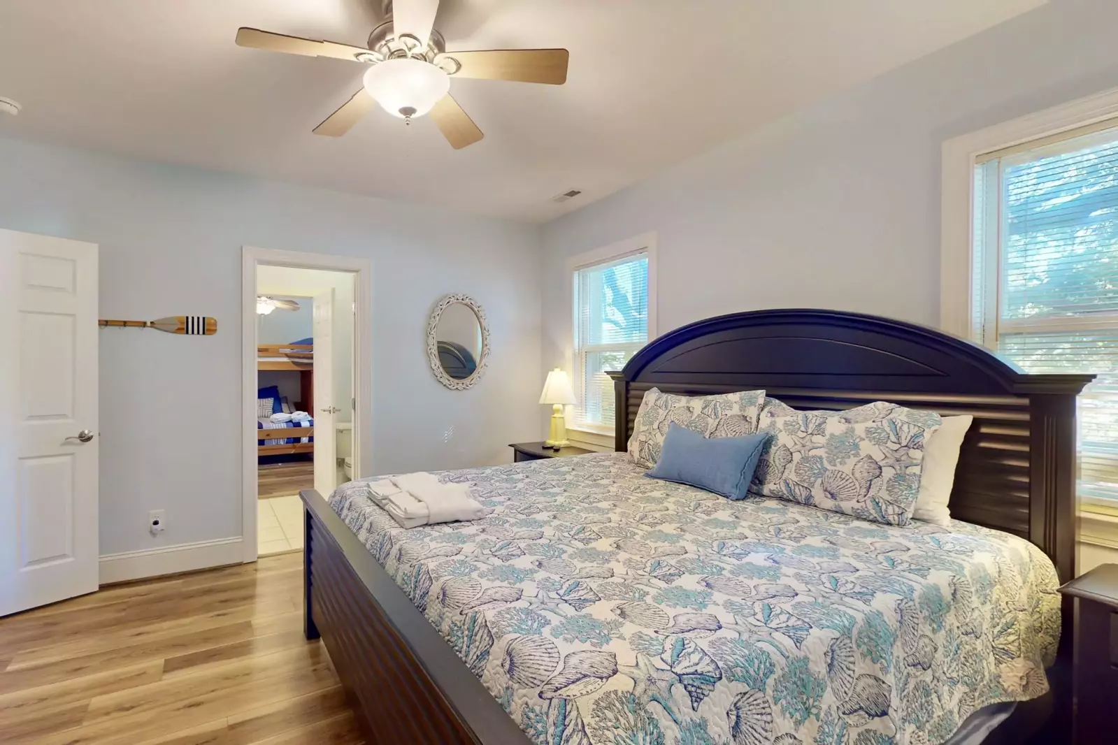 1st floor king bedroom, with an ensuite jack and jill bathroom