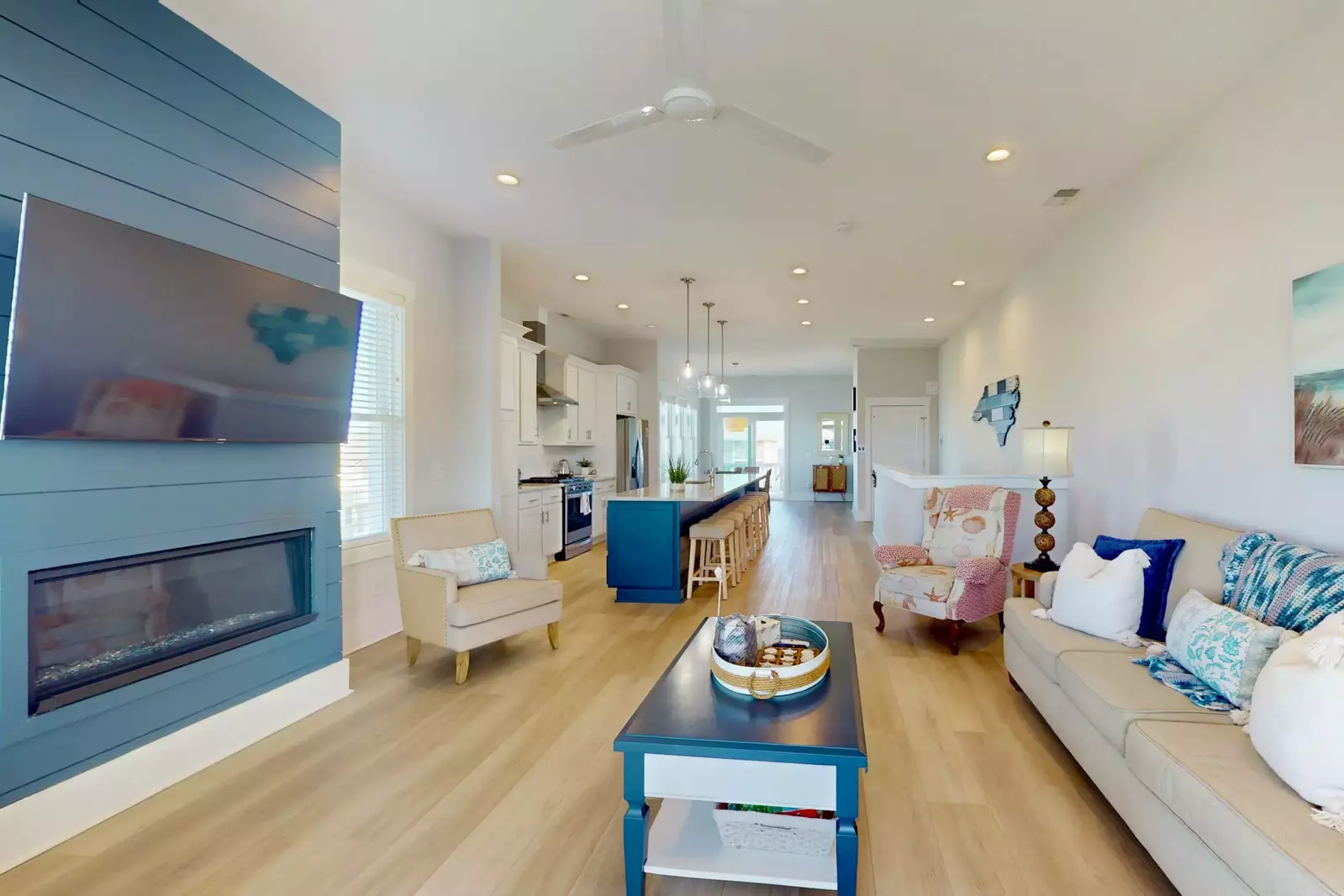 The spacious open floor plan on the top floor is the perfect place to hang out with your entire group.