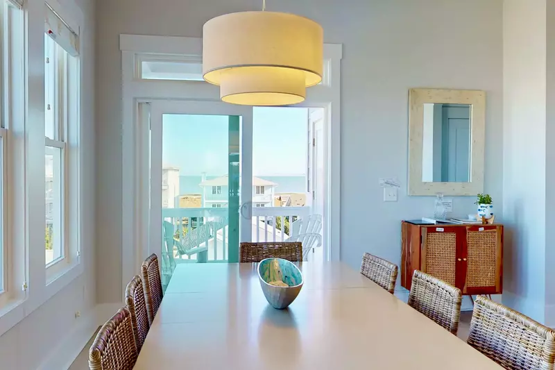 Plenty of seating and a canal view from this dining table