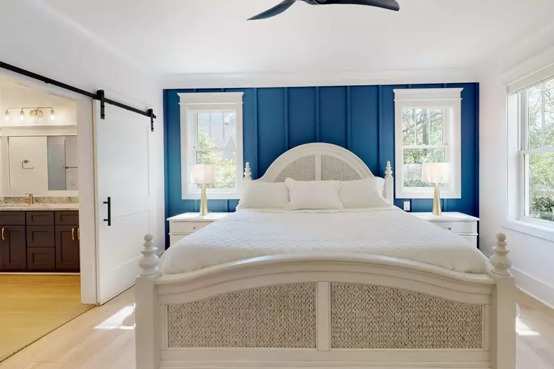 The stunning main owner suite, located on the 1st floor, has a king bed and plenty of natural light