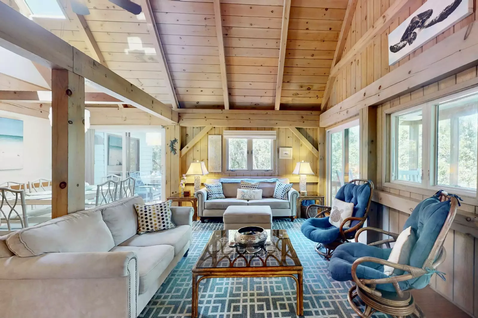 Natural wood rustic charm with plenty of seating in main living area