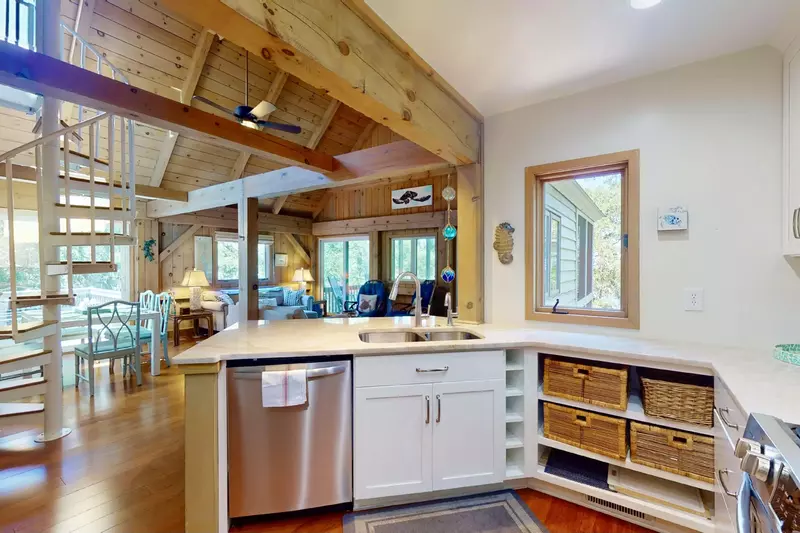 An open floor plan allows you to be together while cooking, eating or watching tv