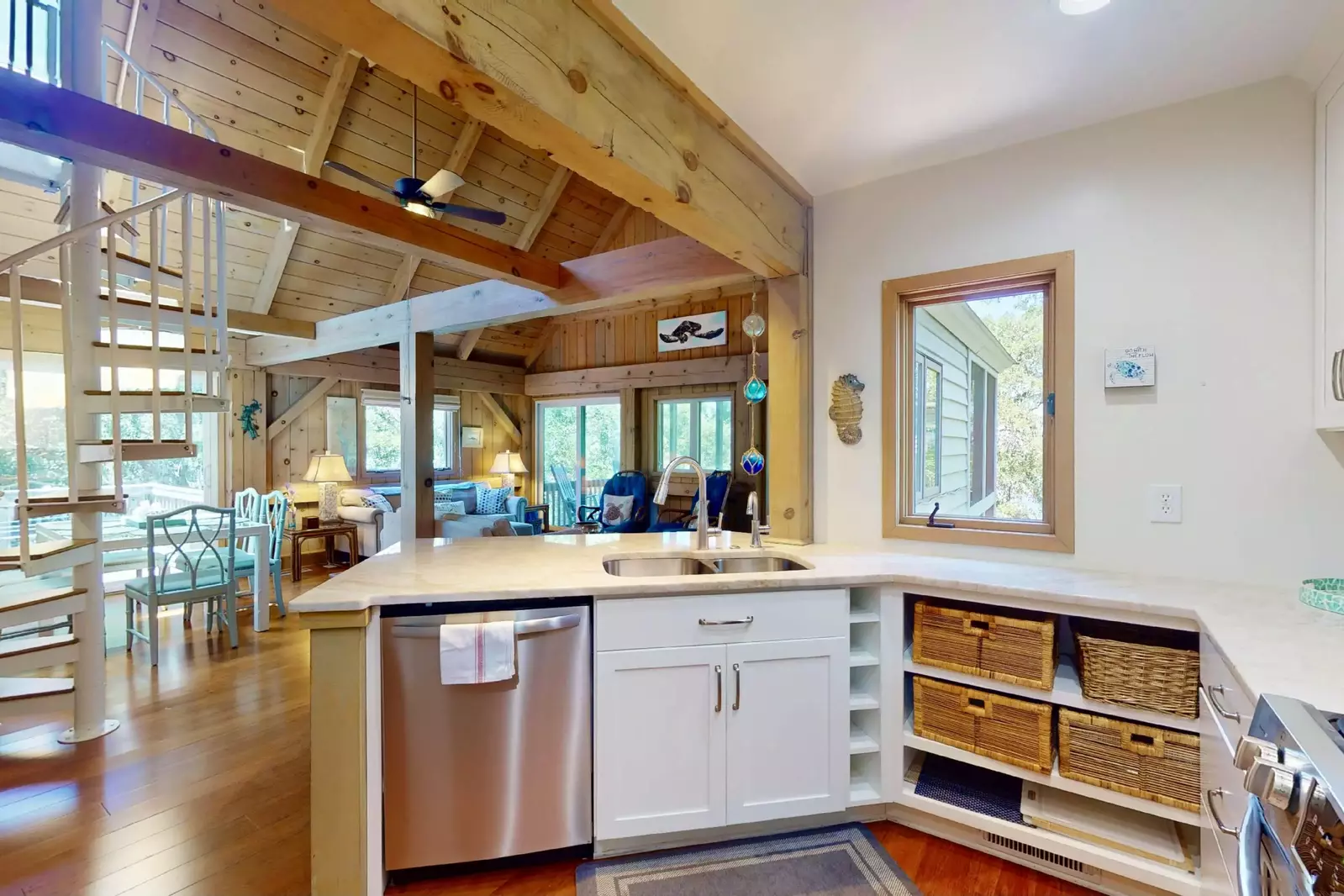 An open floor plan allows you to be together while cooking, eating or watching tv