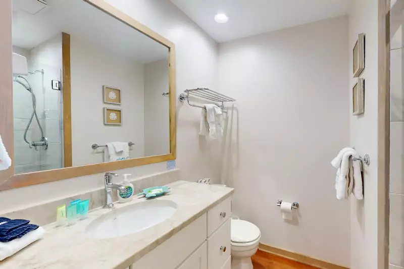 The master bath has enough counter space for all your necessities