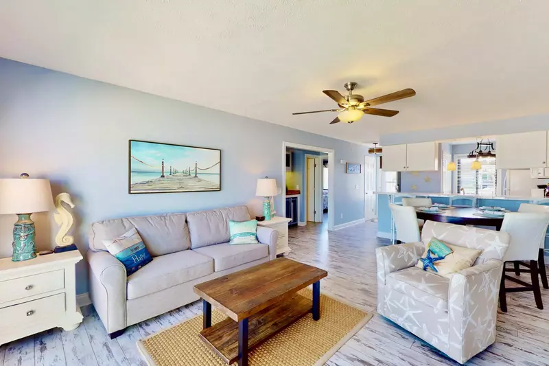 The living space has great seating and a couch with a queen size pullout bed