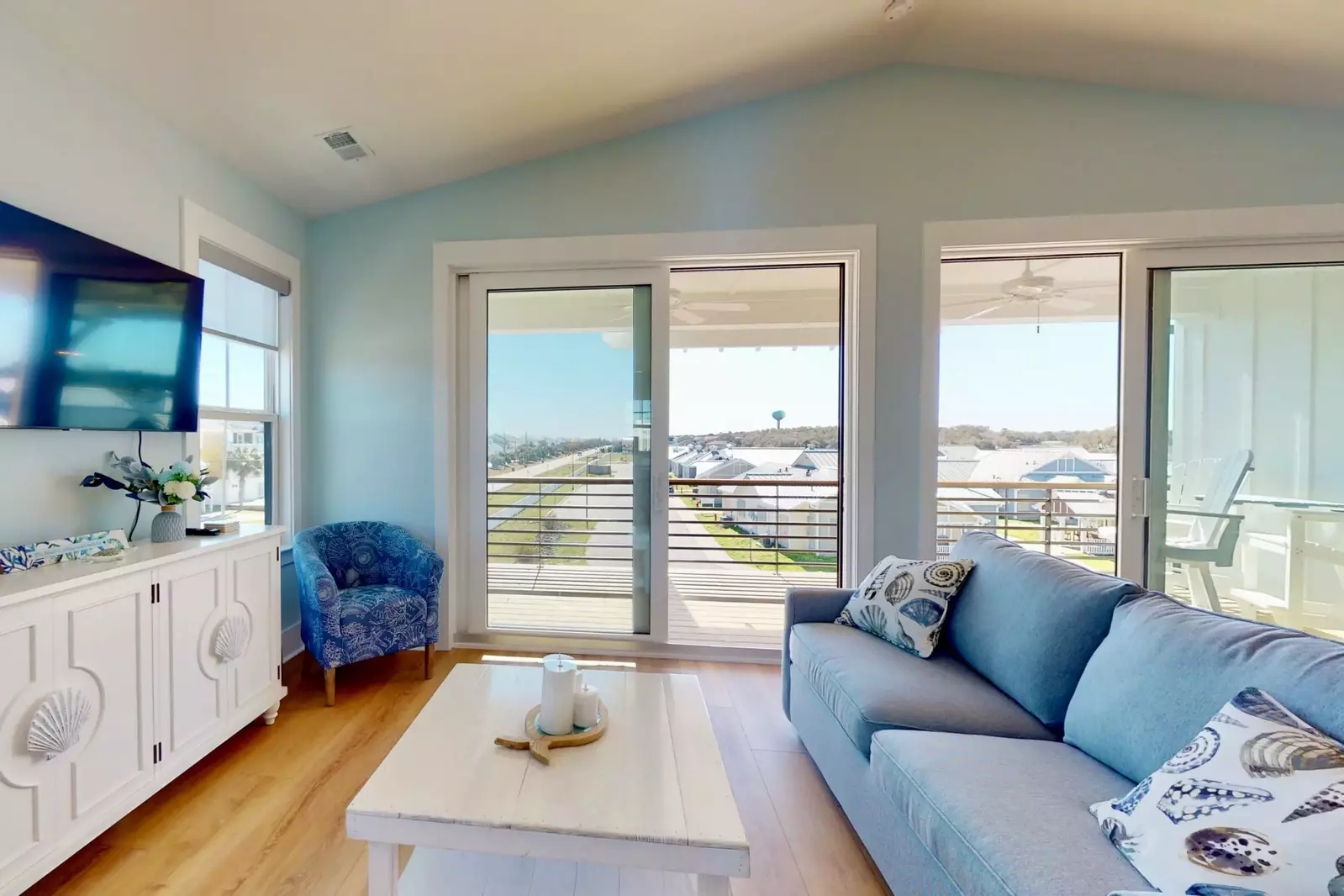 Relax on the comfy sofas and watch your favorite shows after a fun day in the sun