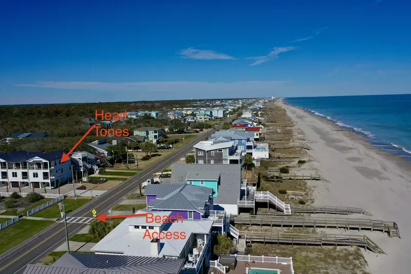Birds Eye view of the home and the close beach access
