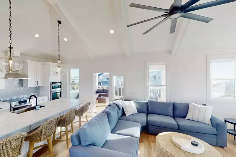 There is easy access to the back deck from the kitchen