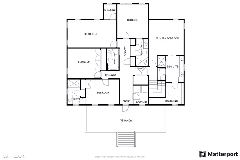 The 1st floor has all the bedrooms with 3 en-suite bathrooms, a large bunk room and laundry
