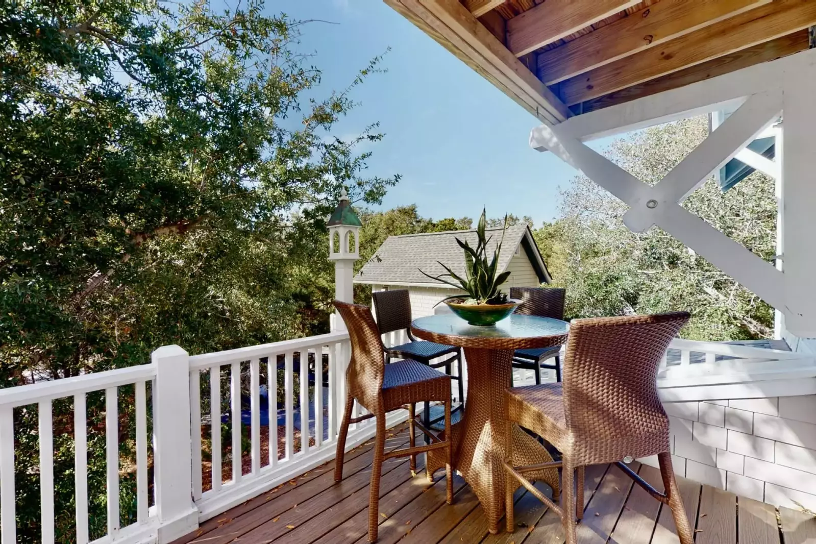 The 2nd floor deck of the dining area is a great place to relax and enjoy your morning coffee