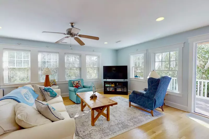 Many windows make for a bright airy feel in the main living area