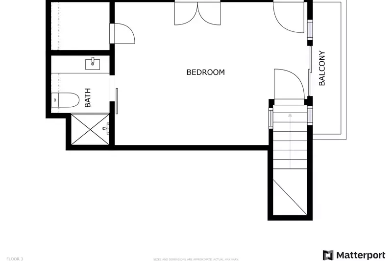Top floor bedroom with small deck and private bathroom