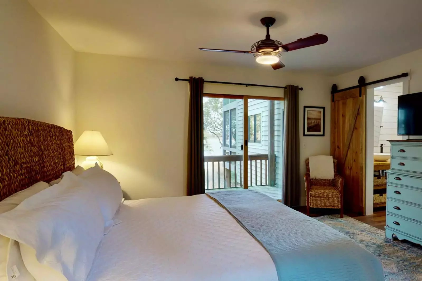 You will have room in the owner suite to relax and it has a roku TV to stream your favorite shows