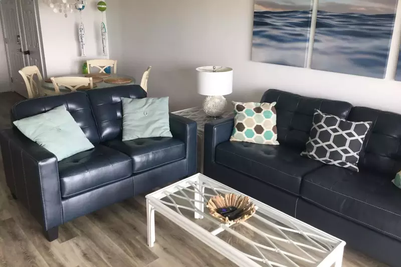 This picture shows the updated furniture that is in the condo! These are the couches that will be there, not the couches in the other pictures