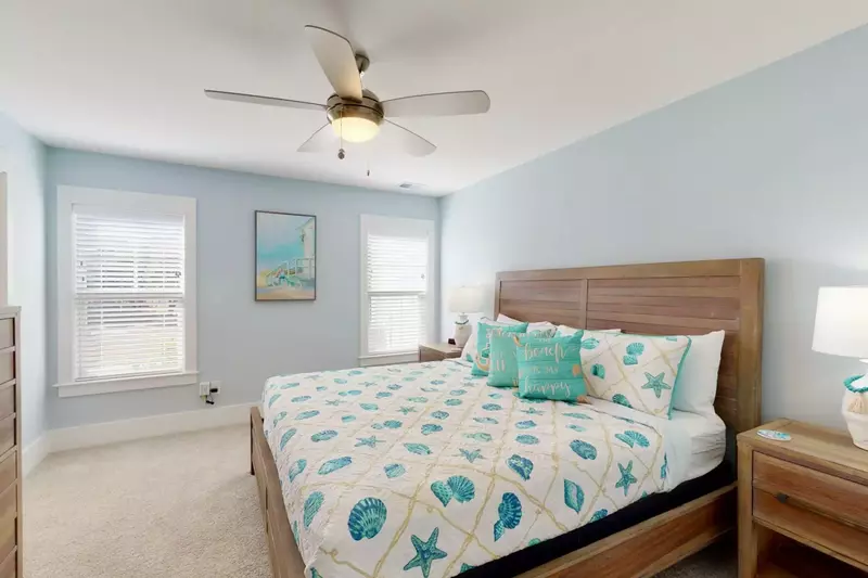 The 1st floor owner suite has a king bed