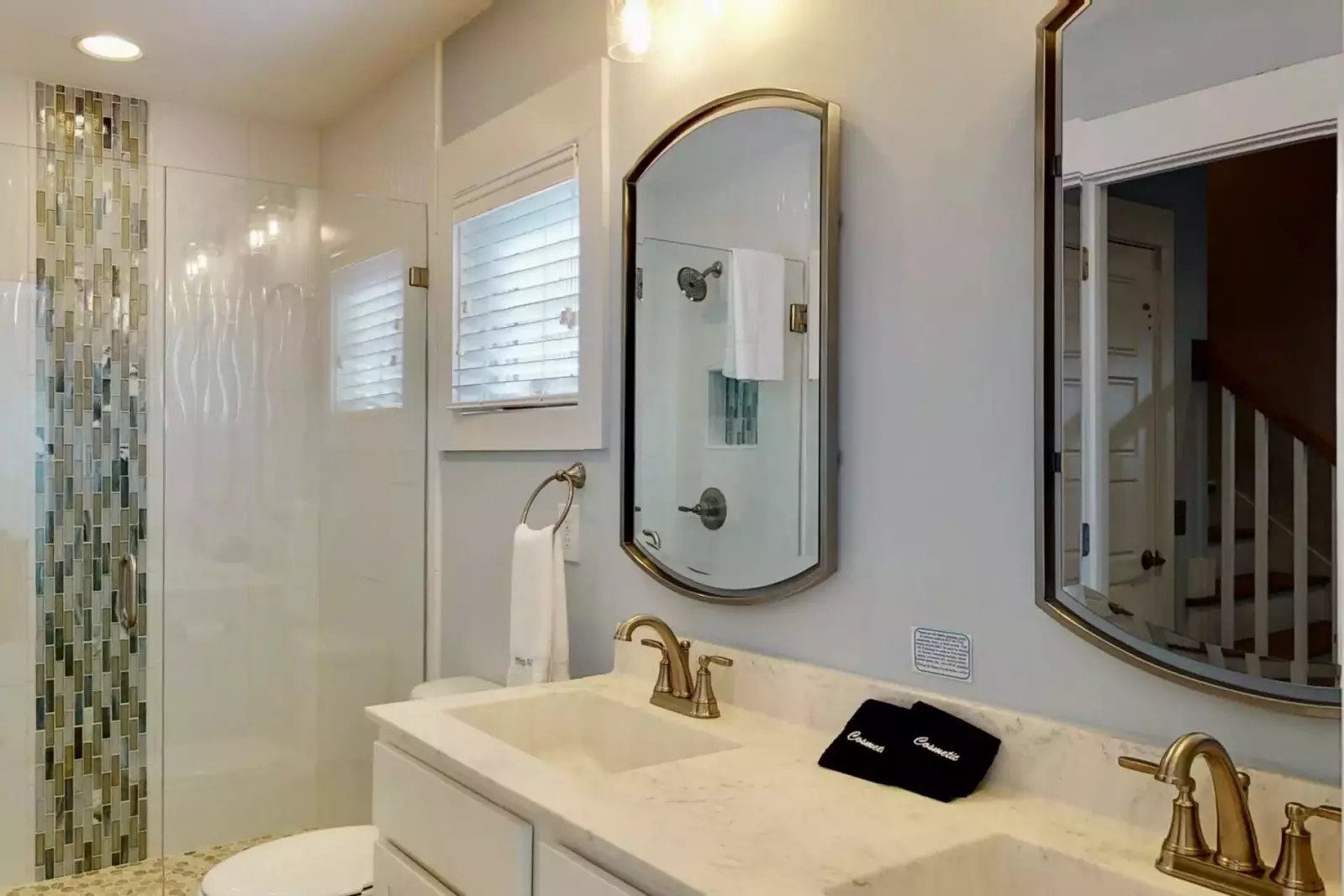 1st floor full bathroom has a large walk in shower