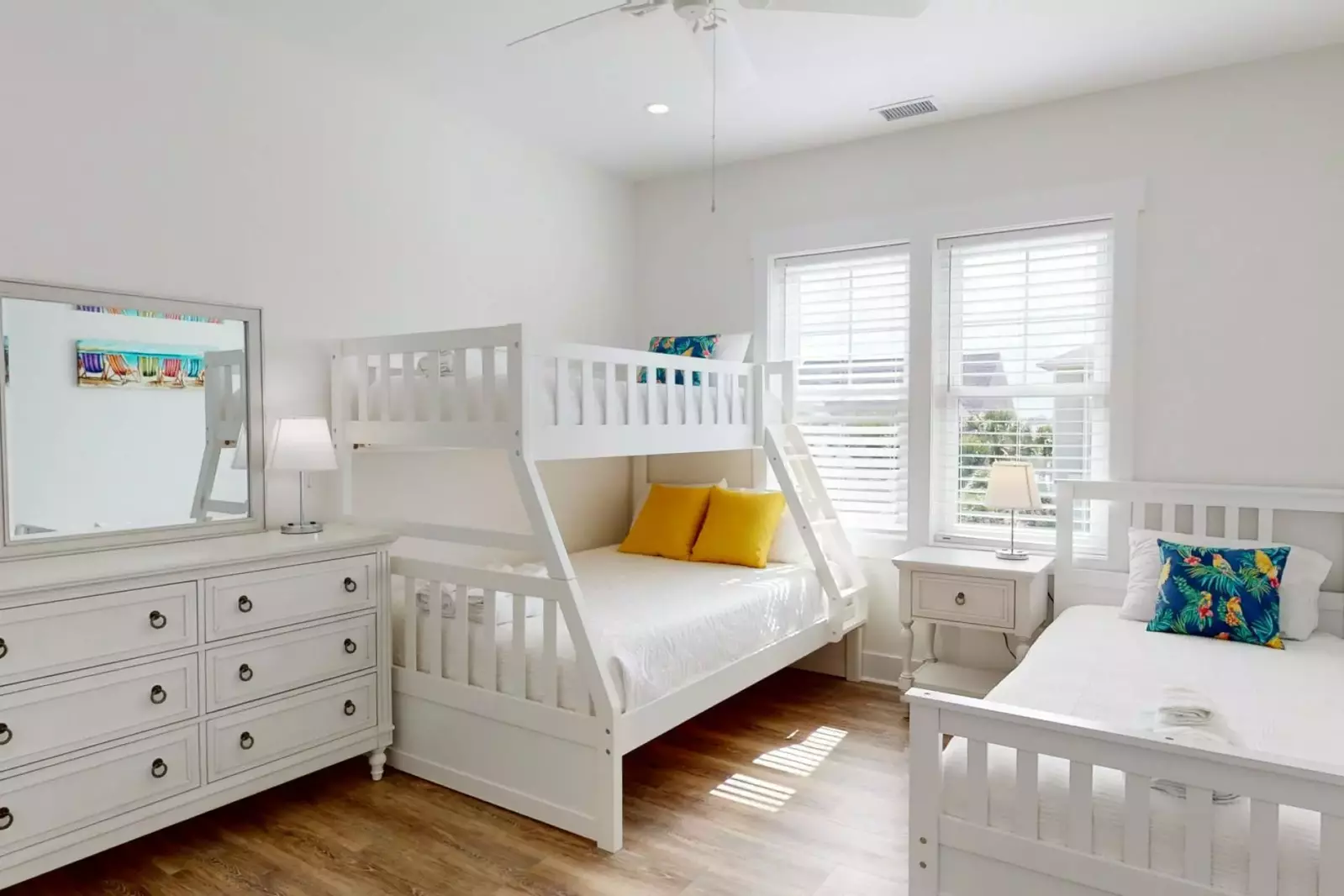 3rd bedroom has a bunk bed, with a twin on top and full on the bottom, and a twin bed