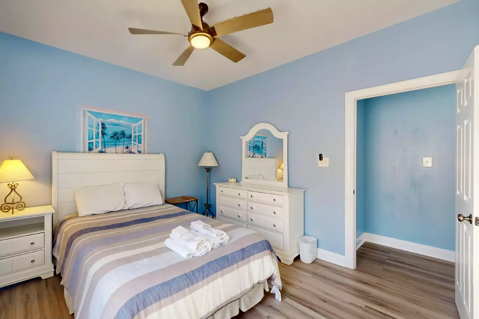 The third bedroom shares a hall bathroom with the bunk room