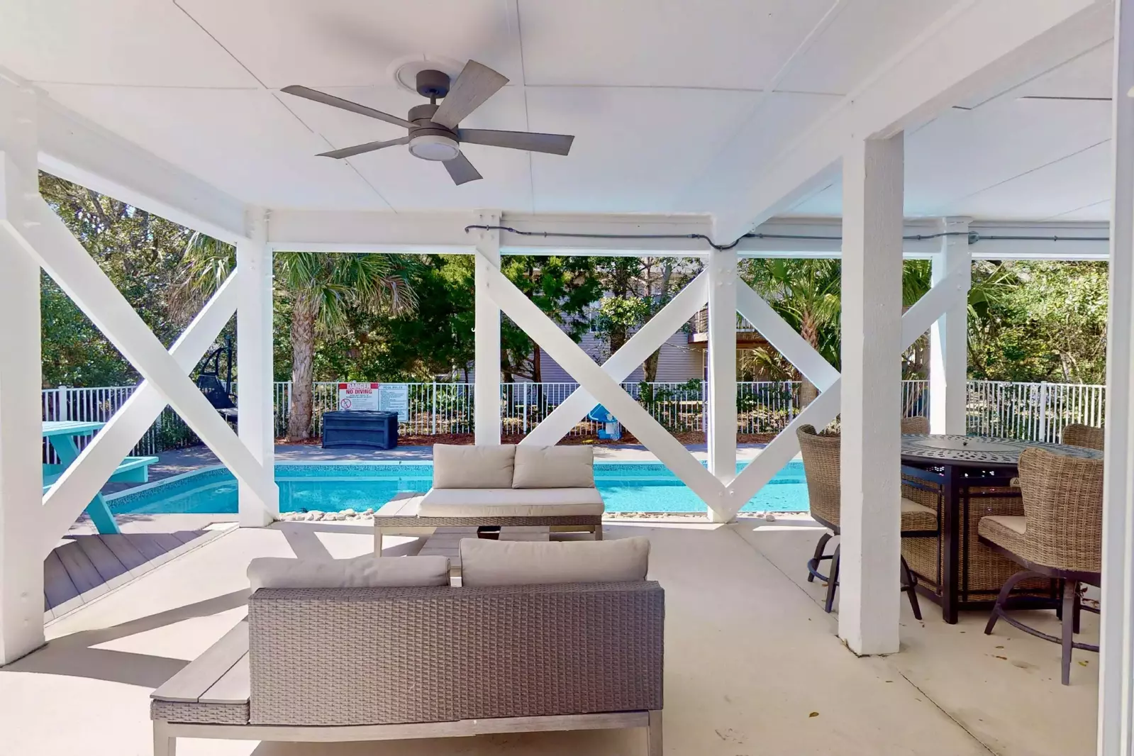 Spacious, covered outdoor seating area