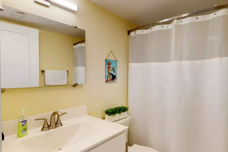 The hallway bathroom has a tub/shower combo