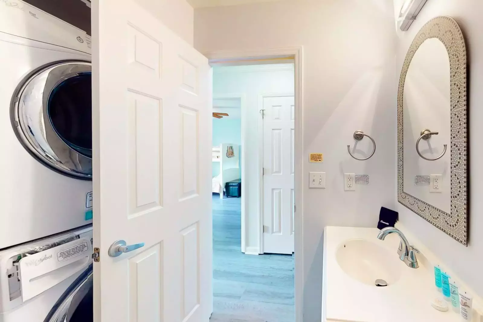 Don't worry about overpacking. A full sized washer and dryer is tucked away in the hall bathroom for any laundry needs.