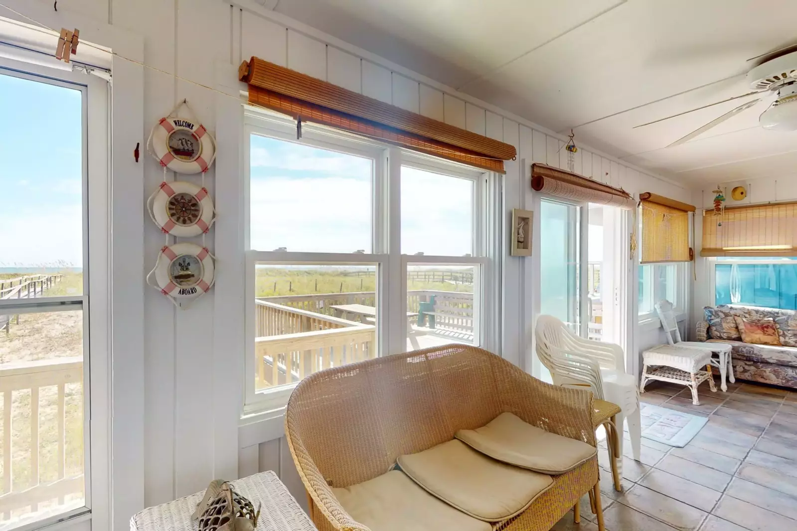 Ocean views from the many windows in the sunroom at Miller's Whimsey