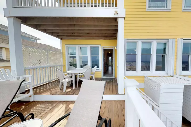 Spacious deck right outside of the kitchen and living area