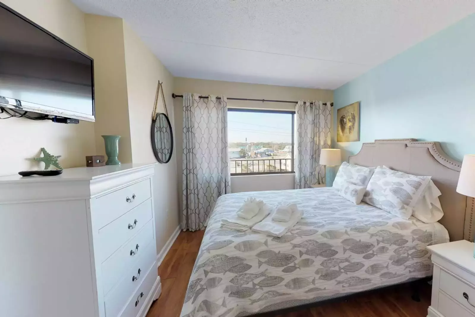 Comfy queen size bed with attached full bath