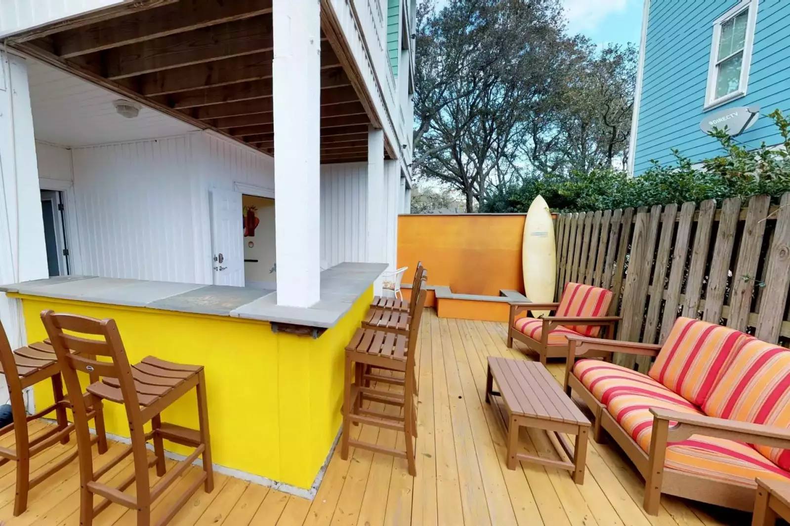 Relax around the firepit and have a cocktail after a long day in the sand.